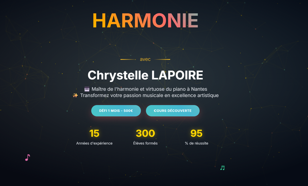 Exemple de Site pour Professeur de Piano – Cours à Domicile ou en Ligne